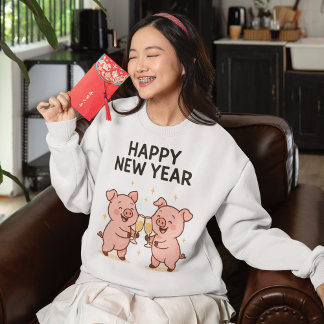 T-shirt En Tri-matière Neujahr Schweinchen Duo Anstoßen