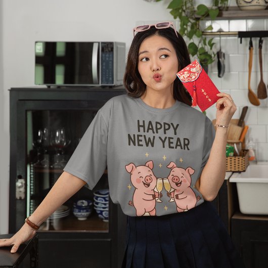 T-shirt En Tri-matière Neujahr Schweinchen Duo Anstoßen