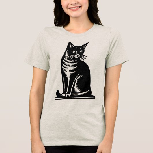 T-shirt En Tri-matière Noble Feline Woodcut Style (Recto)