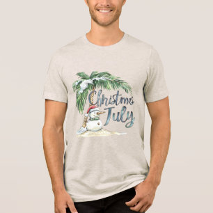 T-shirt En Tri-matière Noël en juillet Bonhomme de neige de plage et palm