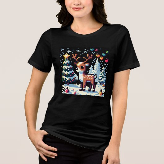 T-shirt En Tri-matière Noël Reinder Winter Wonderland Pixel Art (Recto)