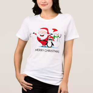 T-shirt En Tri-matière Noël Santa Claus Snowman et Penguin