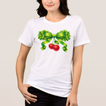Nœud de trèfle chanceux avec cerises motif vert