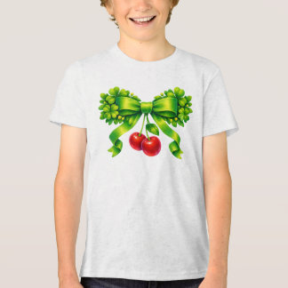 T-shirt En Tri-matière Nœud Trèfle Chanceux avec Cerises Design Vert