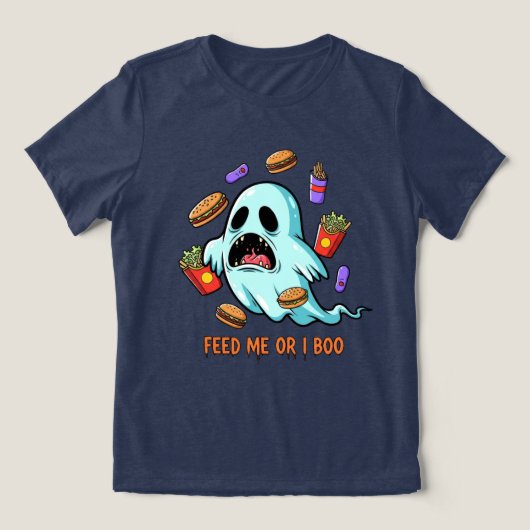 T-shirt En Tri-matière Nourrir Moi Ou Je Boo Ghost Halloween (Design Recto)