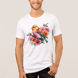 T-shirt En Tri-matière Oiseau à Fleur Rose