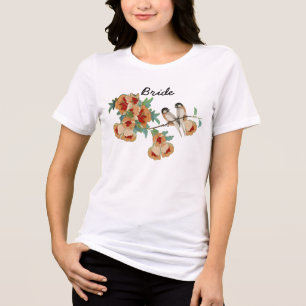 T-shirt En Tri-matière Oiseau de l'amour à Fleur de Cerisier Vintage