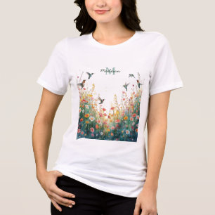 T-shirt En Tri-matière Oiseaux aquarelle de printemps Monogramme floral F