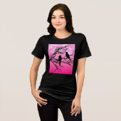 T-shirt En Tri-matière Oiseaux sur une branche, Noir contre Aube Rose (Recto plein)