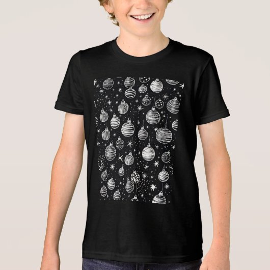 T-shirt En Tri-matière Ornements de Noël en Noir & Blanc Art (Recto)