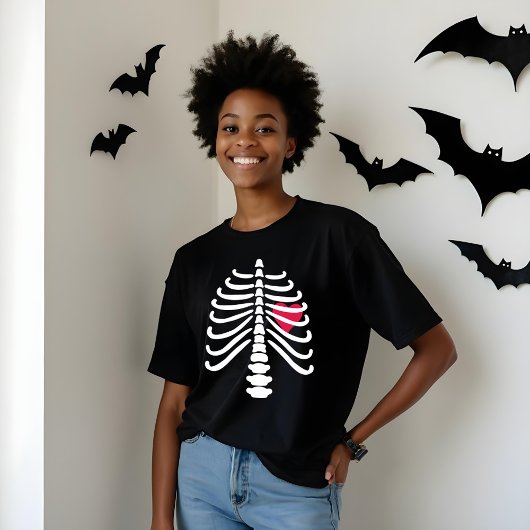 T-shirt En Tri-matière Os et coeur squelettiques blancs Halloween de