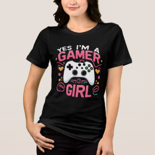T-shirt En Tri-matière Oui, je suis une gamer : contrôleur rose et blanc