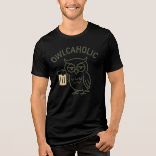 T-shirt En Tri-matière Owlcaholic Owl & Beer Funny Tri-Blend Tee