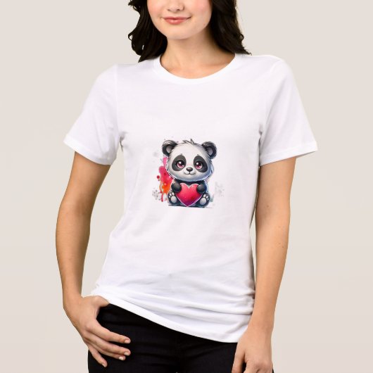 T-shirt En Tri-matière Panda mignonne embrassant un coeur (Recto)