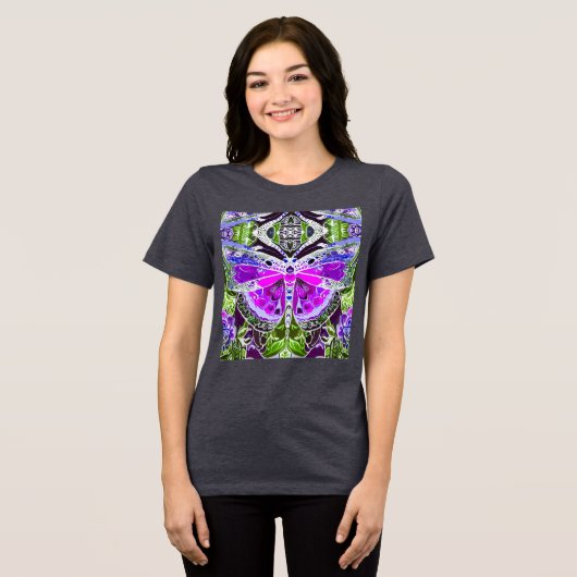 T-shirt En Tri-matière Papillon et Médaillon Motif Batik en violet (Recto plein)