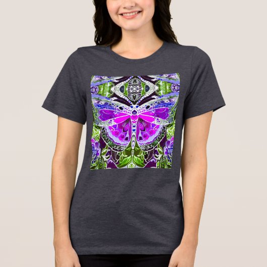 T-shirt En Tri-matière Papillon et Médaillon Motif Batik en violet (Recto)