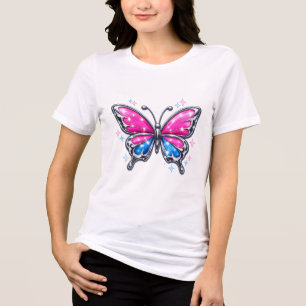 T-shirt En Tri-matière Papillon métallisé scintillant Y2K - Rose et Bleu