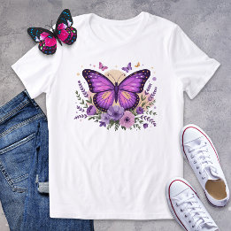 T-shirt En Tri-matière Papillon pourpre et chemise fleurie de lavande