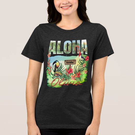 T-shirt En Tri-matière Paradis Tropical Aloha Personnalisé Double Côté (Recto)