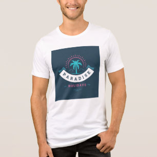 T-shirt En Tri-matière Paradise Holidays Rétro Palmier Bleu Nuit Blanc