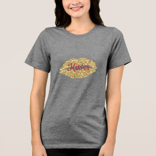 T-shirt En Tri-matière Parties scintillant d'or lèvres Flirty Kiss