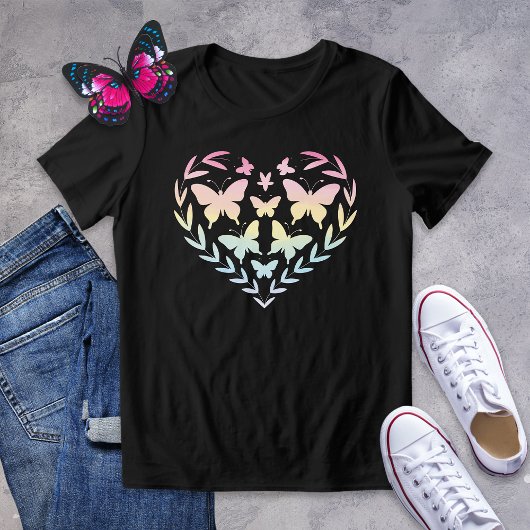 T-shirt En Tri-matière Pastel Arc en Ciel Papillon Coeur T-shirt