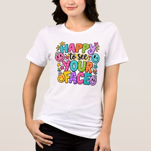 T-shirt En Tri-matière Patchwork Visage Joyeux Art Émoticône (Recto)
