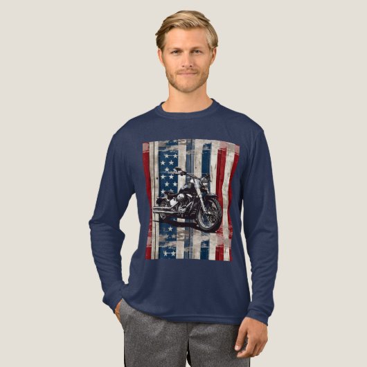 T-shirt En Tri-matière Patriotic Biker T-Shirt with Wood Grain Flag (Recto complet)