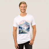 T-shirt En Tri-matière Paysage alpin aquarelle avec Fleur sauvage (Recto plein)