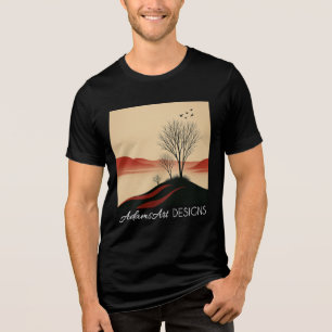 T-shirt En Tri-matière Paysage minimaliste de coucher de soleil avec silh