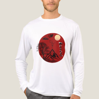 T-shirt En Tri-matière Paysage Mont Fuji Soleil Rouge Japonais Esthétique