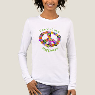 T-shirt En Tri-matière Peace Sign Love & Happiness on White