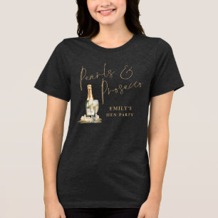 T-shirt En Tri-matière Pearls Prosecco Gold Maid of Honor Nom du parti He