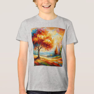 T-shirt En Tri-matière Peinture de Paysage avec des Couleurs Vives