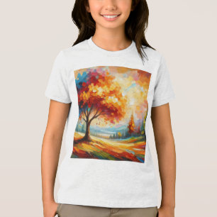 T-shirt En Tri-matière Peinture de Paysage avec des Couleurs Vives