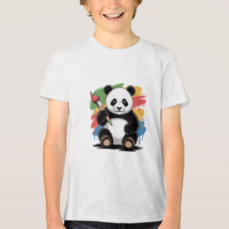 T-shirt En Tri-matière Peinture Panda de mignonne Dessin d'Art coloré Con