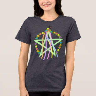 T-shirt En Tri-matière Pentagramme de Beltane avec rubans pastel et fleur