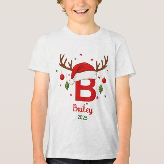 T-shirt En Tri-matière Personalized Christmas Monogram B Santa Hat (Recto)