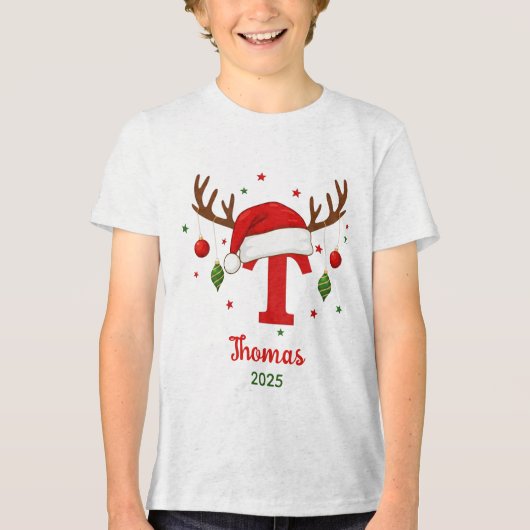 T-shirt En Tri-matière Personalized Christmas Monogram T Santa Hat (Recto)
