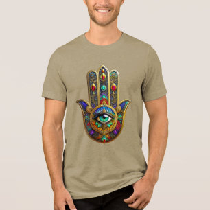 T-shirt En Tri-matière Pétales de fleurs de couleur de paon Hamsa Vert Tr