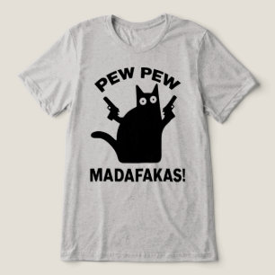 T-shirt En Tri-matière Pew Pew Madafakas Drôle Chat Noir Minimaliste