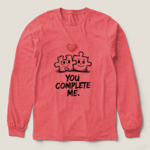 T-shirt En Tri-matière Pièces de Puzzle Mignonnes Tu Me Complètes Corail