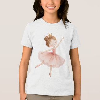 T-shirt En Tri-matière Pink Ballerina Princess Gold Crown Watercolor Art