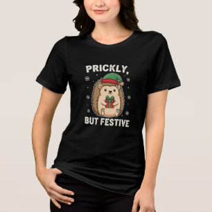 T-shirt En Tri-matière Piquant mais festif – Joyeux hérisson de Noël