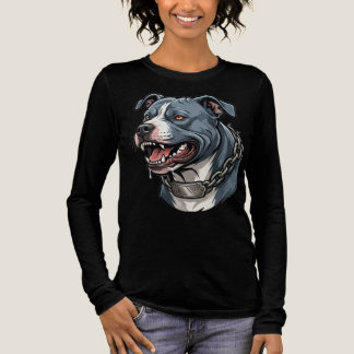 T-shirt En Tri-matière Pit Bull Gris Bleu Féroce avec Collier à Chaîne à