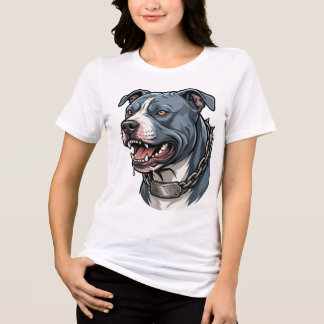 T-shirt En Tri-matière Pit Bull Gris Bleu Féroce avec Collier à Chaîne à
