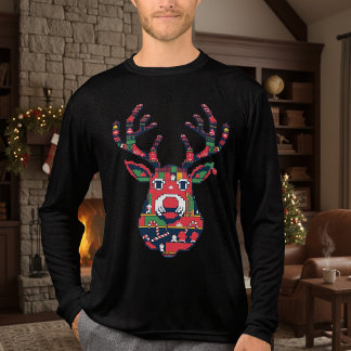 T-shirt En Tri-matière Pixel Reindeer Ugly Sweater Christmas Shirt