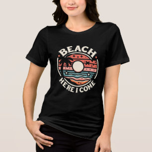 T-shirt En Tri-matière Plage, j'arrive, coucher de soleil rétro