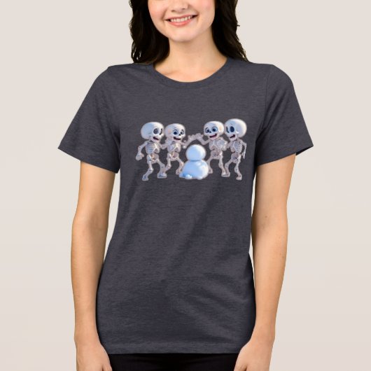 T-shirt En Tri-matière Playful Skeletons Building a Snowman – 3D Cartoon, (Recto)
