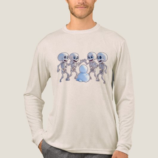 T-shirt En Tri-matière Playful Skeletons Building a Snowman – 3D Cartoon, (Recto)